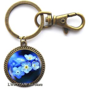 Forget-Me-Not Keychain, Blue Flower Jewelry, Blue Forget Me Not Key Ring, Blue Wildflower Keychain, Spring Flower Key Ring,M98