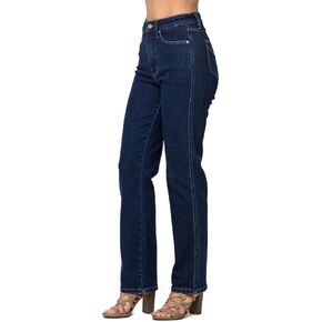 Judy Blue Women's High Rise Tummy Control Solid Five Pocket Straight Jeans