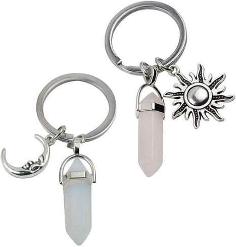KESYOO 2pcs Cute Keychains Metal Moon Sun Shape Car Keyring Crystals Jade Stone Handbag Decorations Charm Pendant for Birthday Gift Kids Girls Women in Saudi Arabia