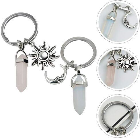 KESYOO 2pcs Cute Keychains Metal Moon Sun Shape Car Keyring Crystals Jade Stone Handbag Decorations Charm Pendant for Birthday Gift Kids Girls Women in Saudi Arabia