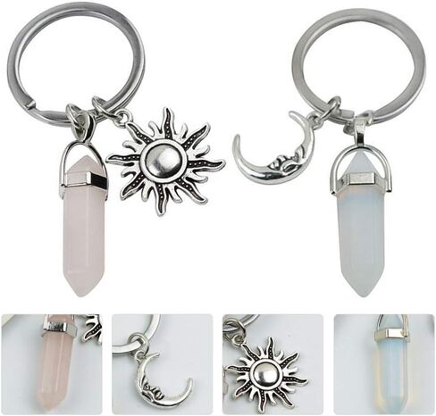 KESYOO 2pcs Cute Keychains Metal Moon Sun Shape Car Keyring Crystals Jade Stone Handbag Decorations Charm Pendant for Birthday Gift Kids Girls Women in Saudi Arabia