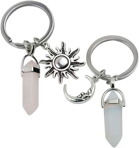 KESYOO 2pcs Cute Keychains Metal Moon Sun Shape Car Keyring Crystals Jade Stone Handbag Decorations Charm Pendant for Birthday Gift Kids Girls Women in Saudi Arabia