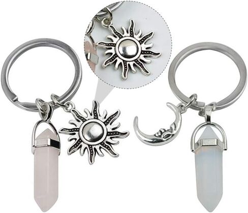 KESYOO 2pcs Cute Keychains Metal Moon Sun Shape Car Keyring Crystals Jade Stone Handbag Decorations Charm Pendant for Birthday Gift Kids Girls Women in Saudi Arabia