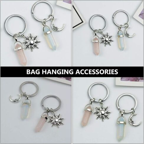 KESYOO 2pcs Cute Keychains Metal Moon Sun Shape Car Keyring Crystals Jade Stone Handbag Decorations Charm Pendant for Birthday Gift Kids Girls Women in Saudi Arabia