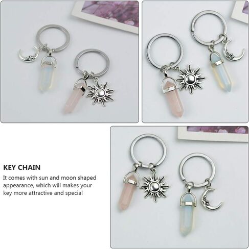 KESYOO 2pcs Cute Keychains Metal Moon Sun Shape Car Keyring Crystals Jade Stone Handbag Decorations Charm Pendant for Birthday Gift Kids Girls Women in Saudi Arabia