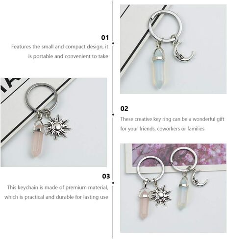KESYOO 2pcs Cute Keychains Metal Moon Sun Shape Car Keyring Crystals Jade Stone Handbag Decorations Charm Pendant for Birthday Gift Kids Girls Women in Saudi Arabia