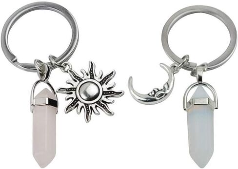 KESYOO 2pcs Cute Keychains Metal Moon Sun Shape Car Keyring Crystals Jade Stone Handbag Decorations Charm Pendant for Birthday Gift Kids Girls Women in Saudi Arabia