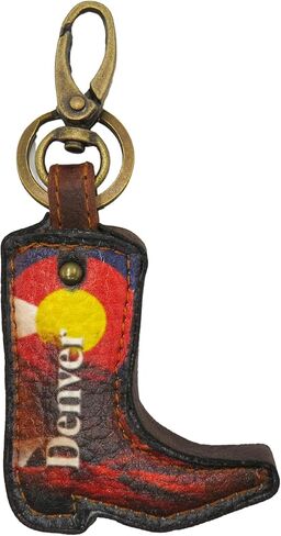 سلسلة مفاتيح صغيرة من الجلد كاوبوي مع علم ولاية كولورادو، حلقات مفاتيح تذكارية دنفر، اكسسوارات دولة الجنوب سحر سلسلة المفاتيح للرجال والنساء، 5 بوصة, متعدد الألوان, S in Kuwait