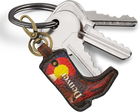 سلسلة مفاتيح صغيرة من الجلد كاوبوي مع علم ولاية كولورادو، حلقات مفاتيح تذكارية دنفر، اكسسوارات دولة الجنوب سحر سلسلة المفاتيح للرجال والنساء، 5 بوصة, متعدد الألوان, S in Kuwait