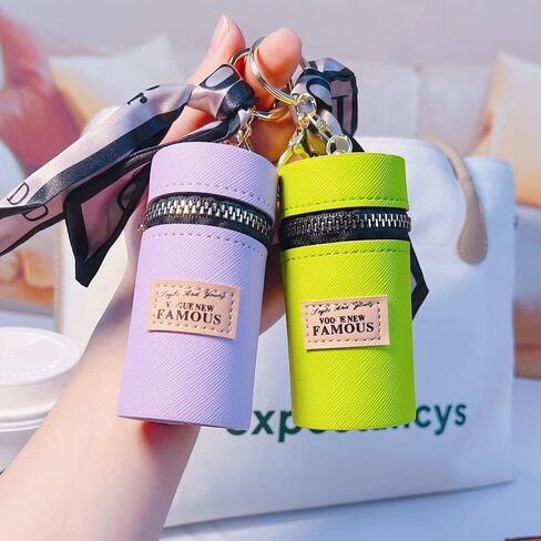 منظم أحمر الشفاه للنساء والفتيات، حامل ملمع شفاه جلدي مع سلاسل مفاتيح لمفاتيح السيارة ومحفظة المحفظة in Kuwait