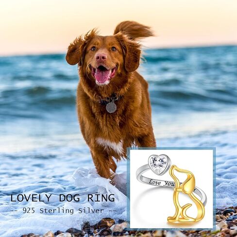 خاتم كلاب من الفضة الاسترلينية عيار 925 - خواتم على شكل قلب من الزركونيا المكعب، مجوهرات لطيفة للجراء والحيوانات الاليفة، هدايا لمحبي الحيوانات الاليفة للنساء والفتيات، فضي، زركونيا مكعب, فضة, مكعب in Kuwait