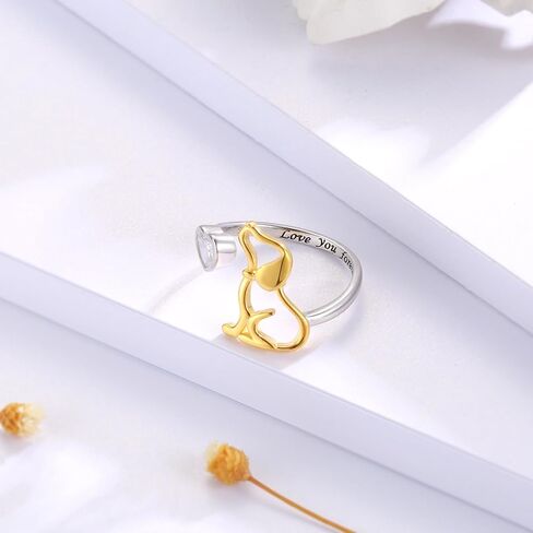 خاتم كلاب من الفضة الاسترلينية عيار 925 - خواتم على شكل قلب من الزركونيا المكعب، مجوهرات لطيفة للجراء والحيوانات الاليفة، هدايا لمحبي الحيوانات الاليفة للنساء والفتيات، فضي، زركونيا مكعب, فضة, مكعب in Kuwait