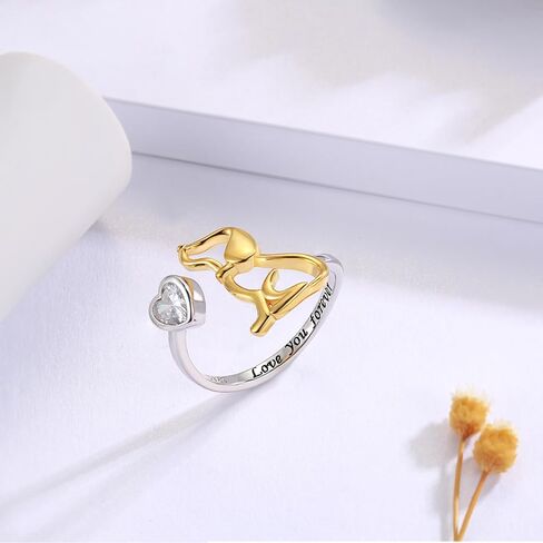 خاتم كلاب من الفضة الاسترلينية عيار 925 - خواتم على شكل قلب من الزركونيا المكعب، مجوهرات لطيفة للجراء والحيوانات الاليفة، هدايا لمحبي الحيوانات الاليفة للنساء والفتيات، فضي، زركونيا مكعب, فضة, مكعب in Kuwait