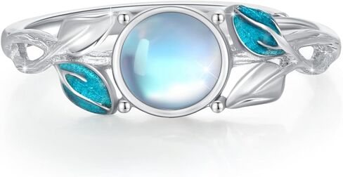ConBo Leaf Moonstone Rings S925 Sterling Silver Adjustable Leaves Rings Olive Leaf Ring Moonstone Rings Open Leaf Rings Moonstone Jewelry Gifts for Women Mom Christmas Gifts in Kuwait