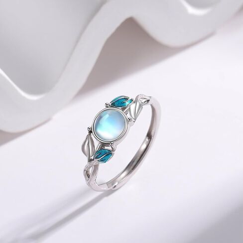 ConBo Leaf Moonstone Rings S925 Sterling Silver Adjustable Leaves Rings Olive Leaf Ring Moonstone Rings Open Leaf Rings Moonstone Jewelry Gifts for Women Mom Christmas Gifts in Kuwait