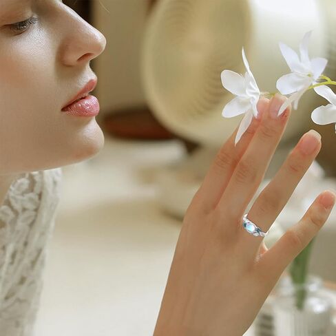 ConBo Leaf Moonstone Rings S925 Sterling Silver Adjustable Leaves Rings Olive Leaf Ring Moonstone Rings Open Leaf Rings Moonstone Jewelry Gifts for Women Mom Christmas Gifts in Kuwait