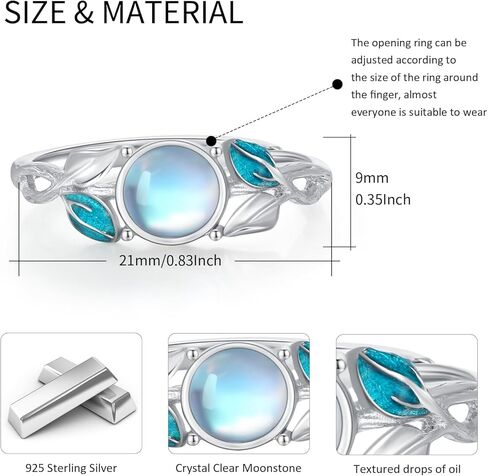 ConBo Leaf Moonstone Rings S925 Sterling Silver Adjustable Leaves Rings Olive Leaf Ring Moonstone Rings Open Leaf Rings Moonstone Jewelry Gifts for Women Mom Christmas Gifts in Kuwait