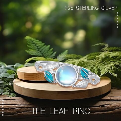 ConBo Leaf Moonstone Rings S925 Sterling Silver Adjustable Leaves Rings Olive Leaf Ring Moonstone Rings Open Leaf Rings Moonstone Jewelry Gifts for Women Mom Christmas Gifts in Kuwait