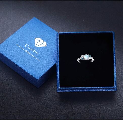 ConBo Leaf Moonstone Rings S925 Sterling Silver Adjustable Leaves Rings Olive Leaf Ring Moonstone Rings Open Leaf Rings Moonstone Jewelry Gifts for Women Mom Christmas Gifts in Kuwait