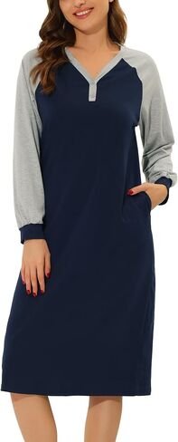 Womens Lounge Dress Sleepshirt Pajama with Pockets Henley Long Sleeves Christmas Nightgowns in Saudi Arabia