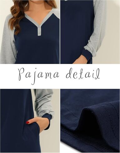 Womens Lounge Dress Sleepshirt Pajama with Pockets Henley Long Sleeves Christmas Nightgowns in Saudi Arabia