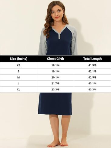 Womens Lounge Dress Sleepshirt Pajama with Pockets Henley Long Sleeves Christmas Nightgowns in Saudi Arabia