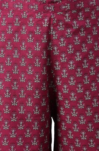 Janasya Indian Women's Wine Cotton Floral Print Kurta with Palazzo and Dupatta For Women in Saudi Arabia