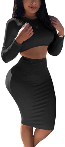 فستان Mokoru النسائي المثير المكون من قطعتين بأكمام طويلة وقميص نادي متوسط ​​الطول in Kuwait