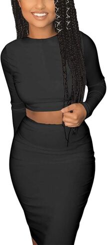 فستان Mokoru النسائي المثير المكون من قطعتين بأكمام طويلة وقميص نادي متوسط ​​الطول in Kuwait