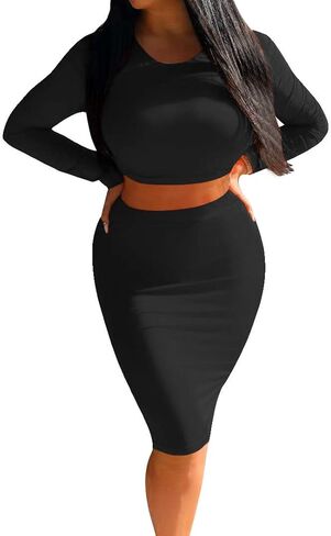 فستان Mokoru النسائي المثير المكون من قطعتين بأكمام طويلة وقميص نادي متوسط ​​الطول in Kuwait