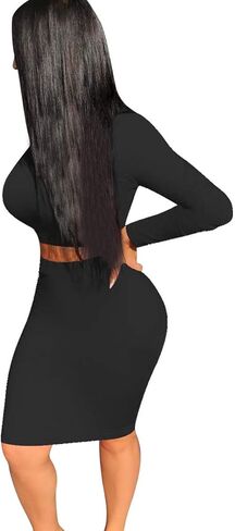 فستان Mokoru النسائي المثير المكون من قطعتين بأكمام طويلة وقميص نادي متوسط ​​الطول in Kuwait