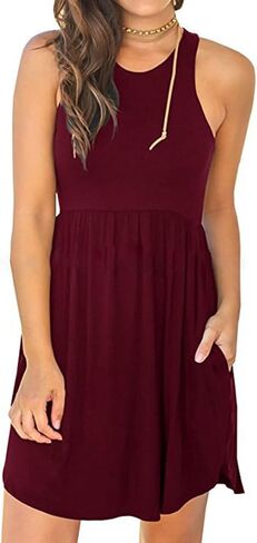 Umenlele Women's Casual Sleeveless High Waist A Line Flowy Pleated Short Mini Tank Dress in Saudi Arabia