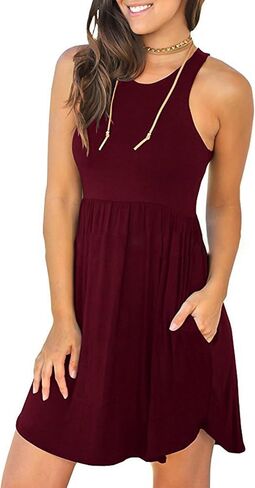 Umenlele Women's Casual Sleeveless High Waist A Line Flowy Pleated Short Mini Tank Dress in Saudi Arabia