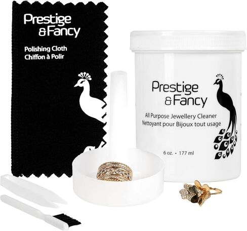 Jewelry Cleaner Kit, Certified Natural Jewelry Cleaner Solution, with Dipping Basket, Brush, Tweezer and Polishing Cloth, Restore Brilliance to All Jewelry, Metal, Stones, 6 Oz, in Kuwait
