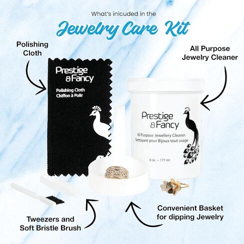 Jewelry Cleaner Kit, Certified Natural Jewelry Cleaner Solution, with Dipping Basket, Brush, Tweezer and Polishing Cloth, Restore Brilliance to All Jewelry, Metal, Stones, 6 Oz, in Kuwait