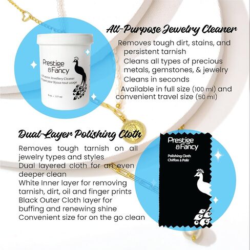 Jewelry Cleaner Kit, Certified Natural Jewelry Cleaner Solution, with Dipping Basket, Brush, Tweezer and Polishing Cloth, Restore Brilliance to All Jewelry, Metal, Stones, 6 Oz, in Kuwait