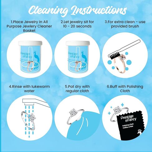 Jewelry Cleaner Kit, Certified Natural Jewelry Cleaner Solution, with Dipping Basket, Brush, Tweezer and Polishing Cloth, Restore Brilliance to All Jewelry, Metal, Stones, 6 Oz, in Kuwait