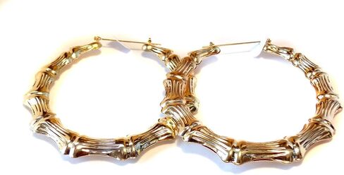 اقراط حلقية كبيرة 3.5 انش بلون ذهبي من الخيزران، اقراط حلقية للمدرسة القديمة in Kuwait