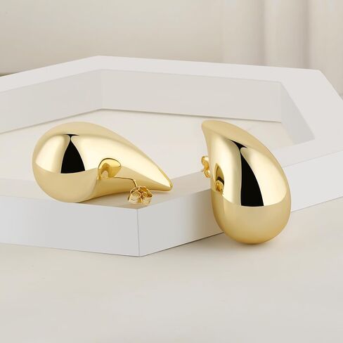 Chunky Gold Hoop Earrings- Lightweight Earring Dupes- Hypoallergenic Silver Drop Earring- Gold Teardrop Earrings for Women- Small Medium Large Tear Drop Earrings in Saudi Arabia