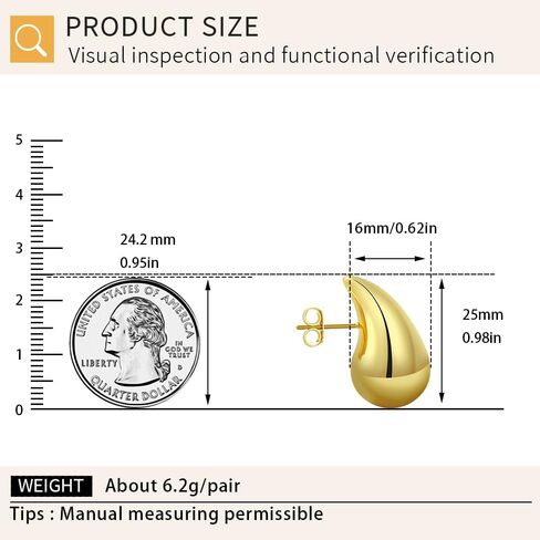أقراط دائرية ذهبية مكتنزة - أقراط خفيفة الوزن - أقراط متدلية فضية مضادة للحساسية - أقراط دمعة ذهبية للنساء - أقراط متدلية صغيرة ومتوسطة وكبيرة in Kuwait