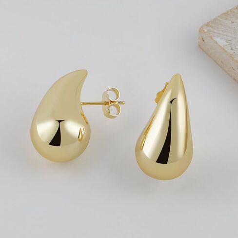 أقراط دائرية ذهبية مكتنزة - أقراط خفيفة الوزن - أقراط متدلية فضية مضادة للحساسية - أقراط دمعة ذهبية للنساء - أقراط متدلية صغيرة ومتوسطة وكبيرة in Kuwait