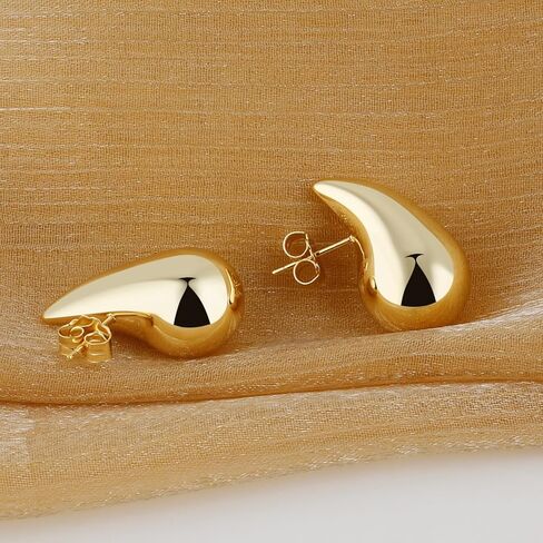 أقراط دائرية ذهبية مكتنزة - أقراط خفيفة الوزن - أقراط متدلية فضية مضادة للحساسية - أقراط دمعة ذهبية للنساء - أقراط متدلية صغيرة ومتوسطة وكبيرة in Kuwait