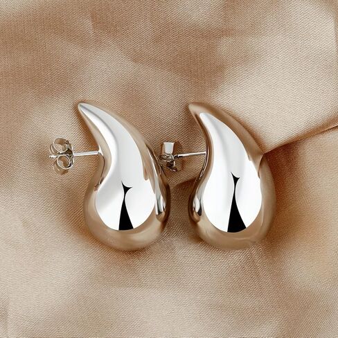 Chunky Gold Hoop Earrings- Lightweight Earring Dupes- Hypoallergenic Silver Drop Earring- Gold Teardrop Earrings for Women- Small Medium Large Tear Drop Earrings in Saudi Arabia