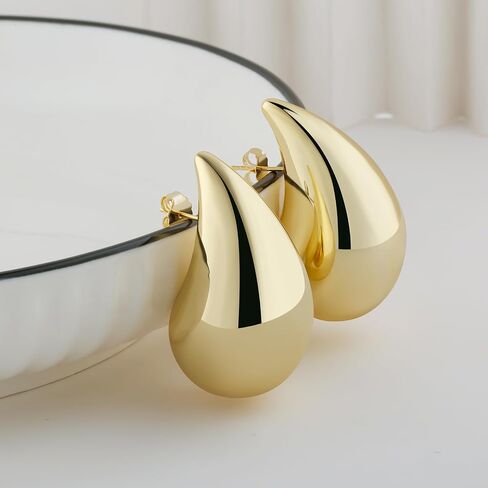 Chunky Gold Hoop Earrings- Lightweight Earring Dupes- Hypoallergenic Silver Drop Earring- Gold Teardrop Earrings for Women- Small Medium Large Tear Drop Earrings in Saudi Arabia