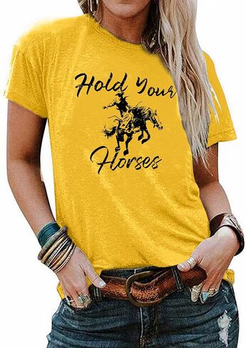 قميص نسائي يحمل خيولك روديو كاوبوي تي شيرت مضحك على شكل حصان جرافيك غربي عتيق in Kuwait