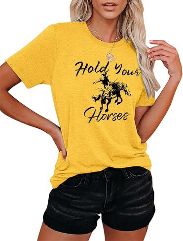 قميص نسائي يحمل خيولك روديو كاوبوي تي شيرت مضحك على شكل حصان جرافيك غربي عتيق in Kuwait