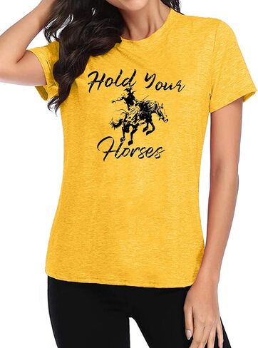 قميص نسائي يحمل خيولك روديو كاوبوي تي شيرت مضحك على شكل حصان جرافيك غربي عتيق in Kuwait