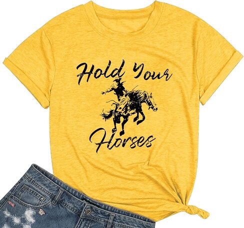 قميص نسائي يحمل خيولك روديو كاوبوي تي شيرت مضحك على شكل حصان جرافيك غربي عتيق in Kuwait