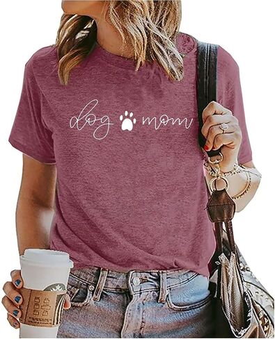 Dog Mom Shirt for Women Dog Paw Print Cute Graphic Tees Funny T-Shirts Tops in Saudi Arabia