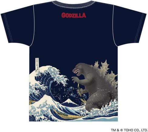 تي شيرت جودزيلا ستة وثلاثون منظرًا لجبل فوجي هوكوساي، أزرق داكن، مقاس كبير in Kuwait